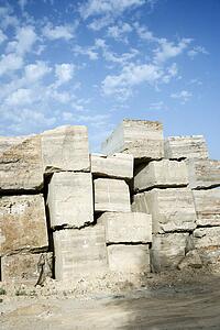 Travertine stone excavated from open mine quarry.
