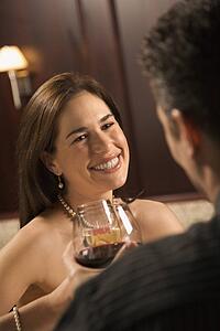 Couple holding wine glasses 