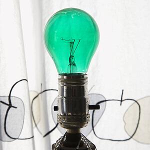 Close up of green light bulb in lamp