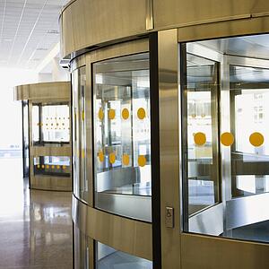 Revolving door with handicap access in airport