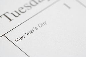 Close up of calendar displaying New Years Day