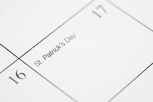 Close up of calendar displaying Saint Patrick's Day