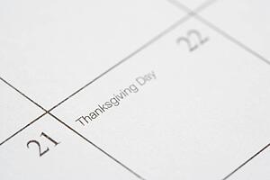 Close up of calendar displaying Thanksgiving Day