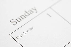 Close up of calendar displaying Palm Sunday