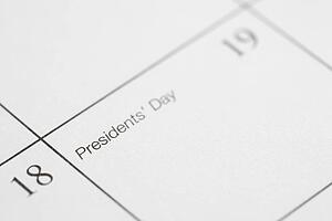 Close up of calendar displaying Presidents Day