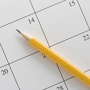 Pencil on top of a blank calendar
