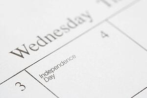 Close up of calendar displaying Independence Day