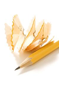 Sharp pencil next to spiral pencil shavings