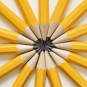 Sharp pencils arranged in a symmetrical radial star shape