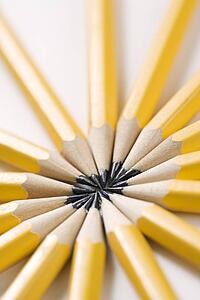 Sharp pencils arranged in a symmetrical radial star shape.