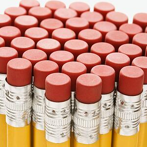 Close up of group of pencil erasers