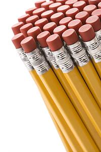 Eraser ends of pencils evenly grouped together