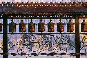 Buddhist prayer wheels, Swayambhunath Temple, Nepal