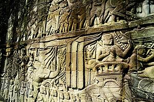 Detail of stone carvings, The Bayon, Angkor Thom, Cambodia