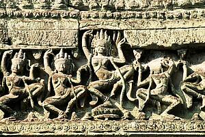 Detail of stone carvings, The Bayon, Angkor Thom, Cambodia