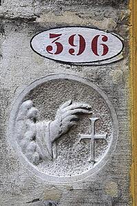 House number 396 and carved blessing, Venice 