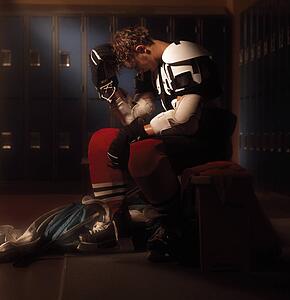 Hockey player in dressing room