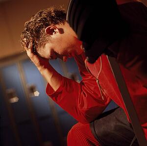 Hockey player in dressing room