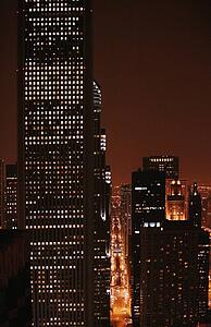 Chicago cityscape at night, Illinois, USA