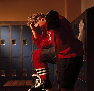 Hockey player in dressing room