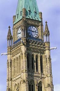 The clock tower of the centre block of the Canadian Parliament building, Ottawa, Ontario, Canada