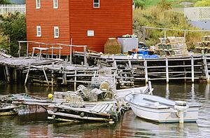 Lobster traps and boat, Newfoundland, Canada