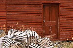 A pile of lobster traps, Salvage, Newfoundland, Canada