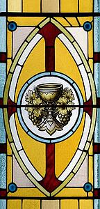 Stained glass window, church, Waterloo, Quebec, Canada
