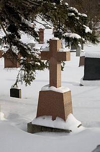Cemetery covered in snow