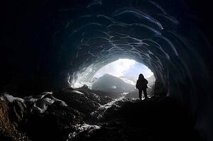 Exploring a glacier cave