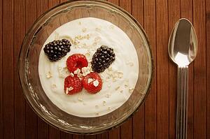 A bowl of yogurt and fruit
