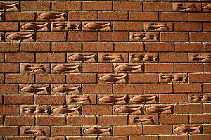 Brick wall with a fish motif, Bridlington, England