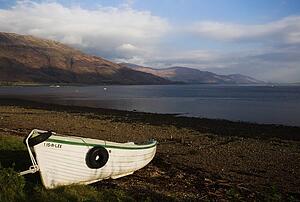 Boat on shore of Fishnish, Isle of Mull, Scotland