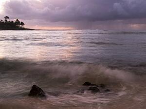 Waves and storm clouds, Poipu, Kauai, Hawaii