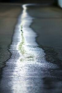 Trail of liquid on ground