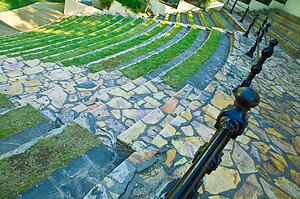 Outdoor steps and seating area, San Antonio, Texas, USA