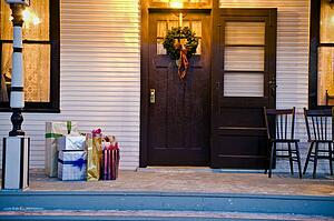 Christmas gifts outside the front door
