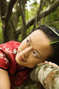 Portrait of a woman in ethnic attire in Maui, Hawaii