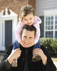 Father carrying daughter on shoulders