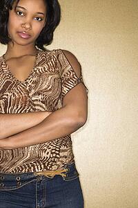 Female with serious expression