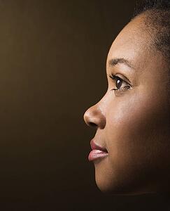 Close-up profile of serious female