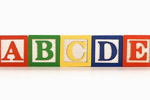 Alphabet blocks lined up in a row