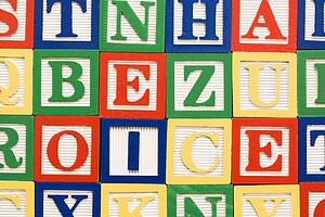Alphabet building blocks neatly arranged
