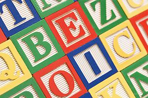 Alphabet building block toys neatly arranged