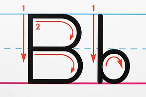 Close up of letter B handwriting practice page