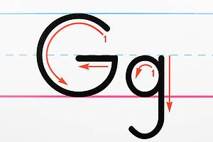 Close up of letter G handwriting practice page