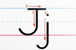 Close up of letter J handwriting practice page