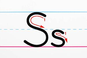 Close up of letter S handwriting practice page