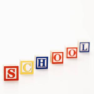 Alphabet toy building blocks spelling the word school