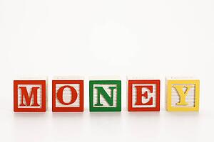 Alphabet toy building blocks spelling the word money